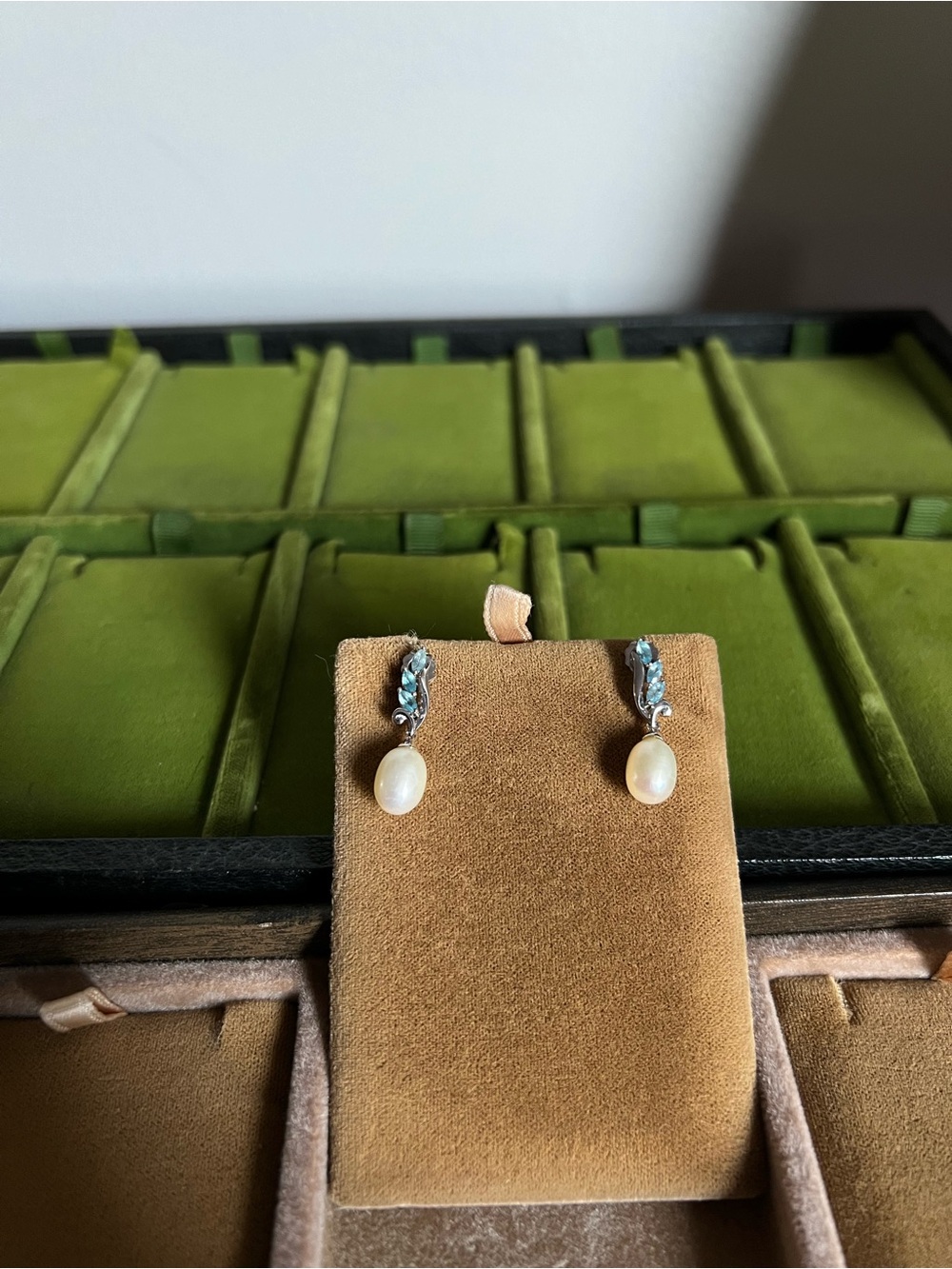 Cultured Pearl Drop Earrings with Blue Topaz